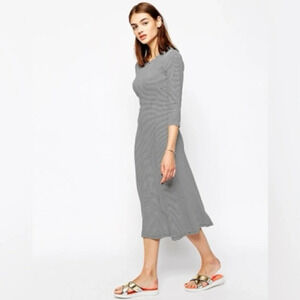 Whistles Dress Women’s 2 Emma 3/4 Sleeve Black White Stripe Jersey Knit Midi